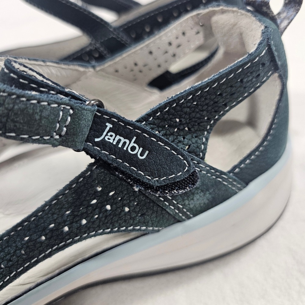 Jambu Rally Mary Jane Flats Womens 10M Blue Excellent Leather Perforated Bow